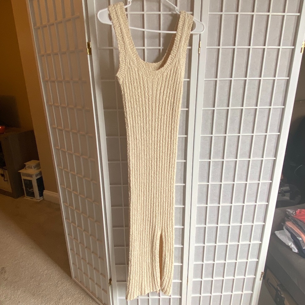 Vici Cotton Ribbed Midi Dress Oatmeal